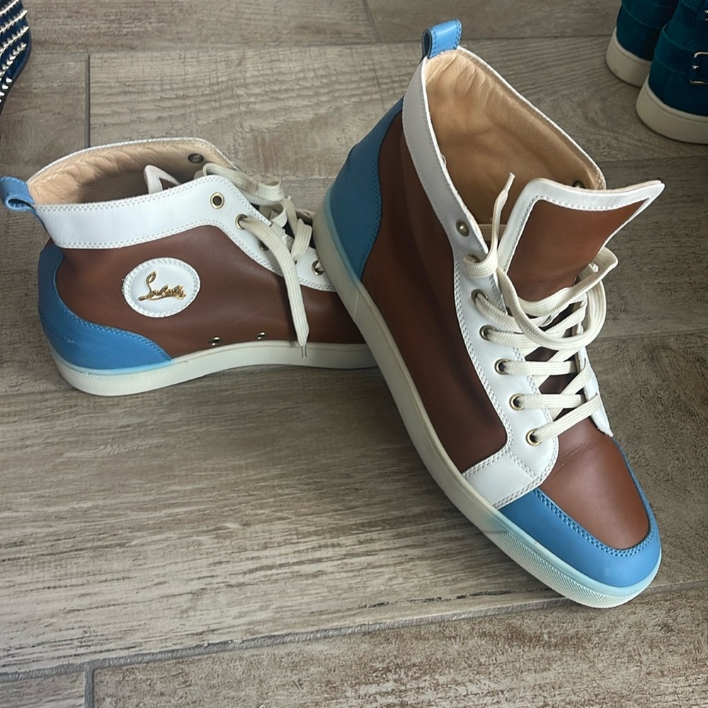 Christian Louboutin Brown and Blue High-Top Sneakers